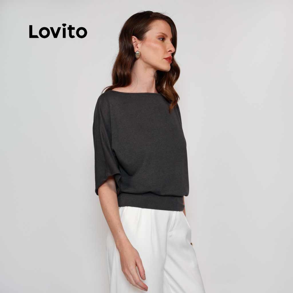 Lovito Blusa Elegante Feminina Manga Morcego BLB18071837