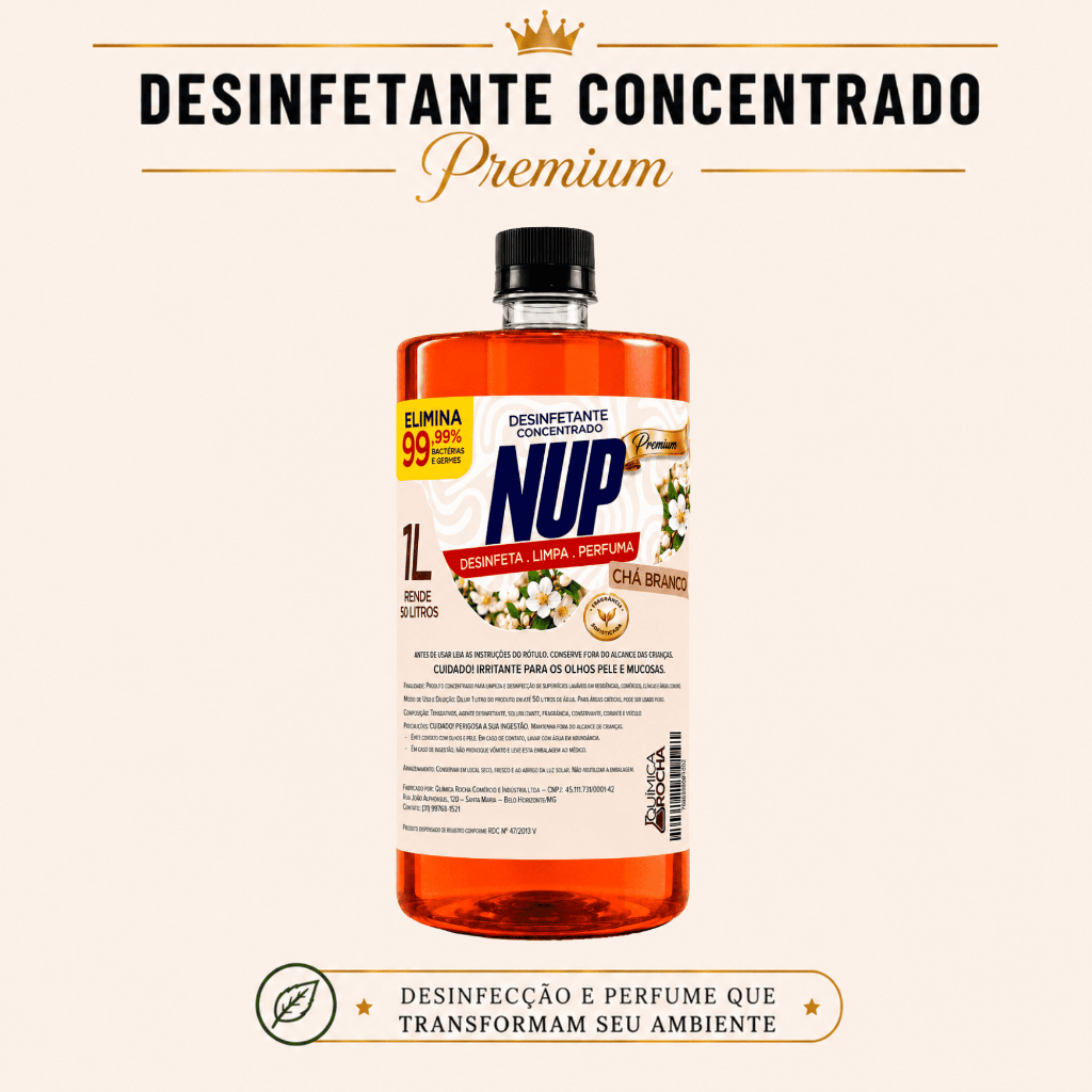 Desinfetante Concentrado Chá Branco NUP Premium 1L Rende Até 50L Perfumado