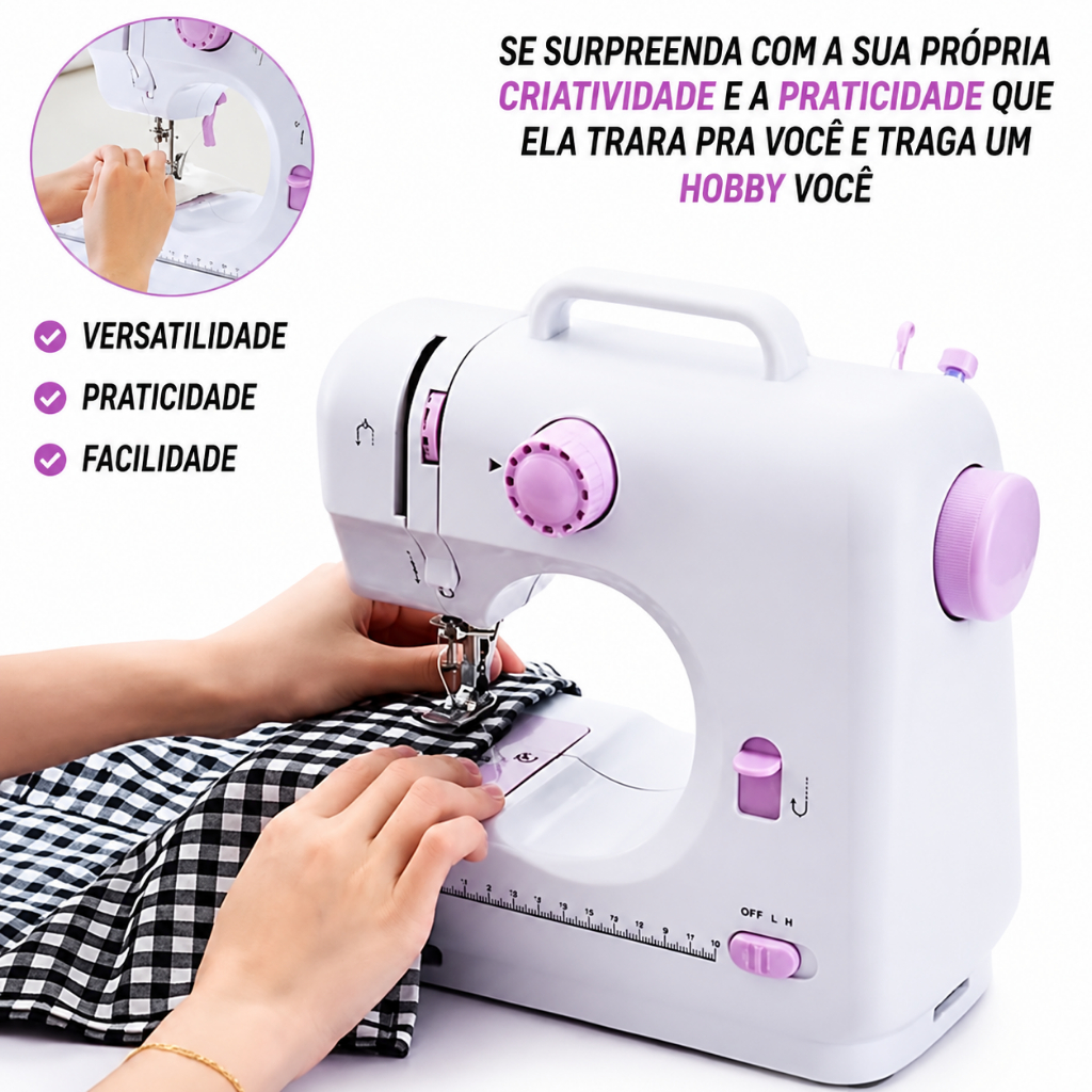Mini Máquina De Costura Reta Portátil Com Pedal 110v/ 220v
