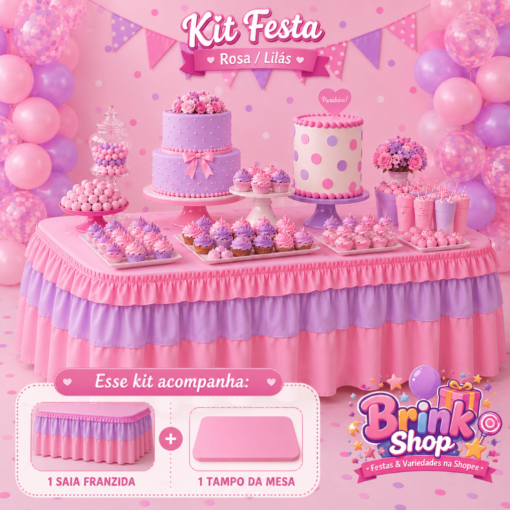 KIT Saia Franzida TNT Babado + Tampo de Mesa