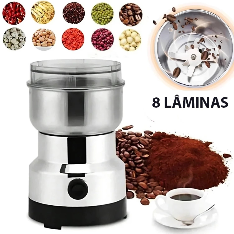 Moedor Multifuncional de Café e Especiarias 110V com Design em Aço Inoxidável 4 Lâminas REAL