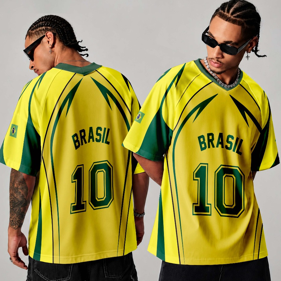 Camiseta Jersey Streetwear Brasil Torcida Brasileira Jogador Camisa Futebol Americano Y2k Skatewear