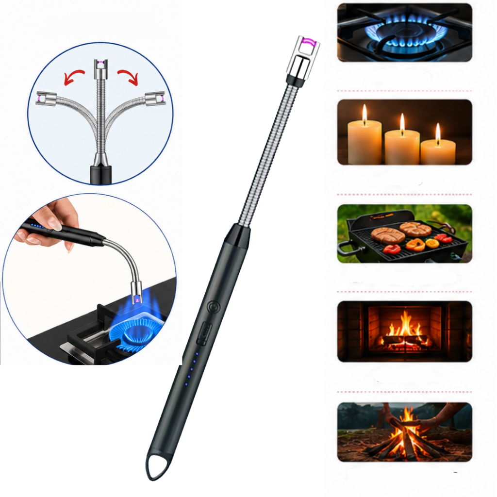 Acendedor de Fogão À Gás com Ponta Flexível Elétrico Recarregável USB para Fogão Velas Churrasqueira e Lareira