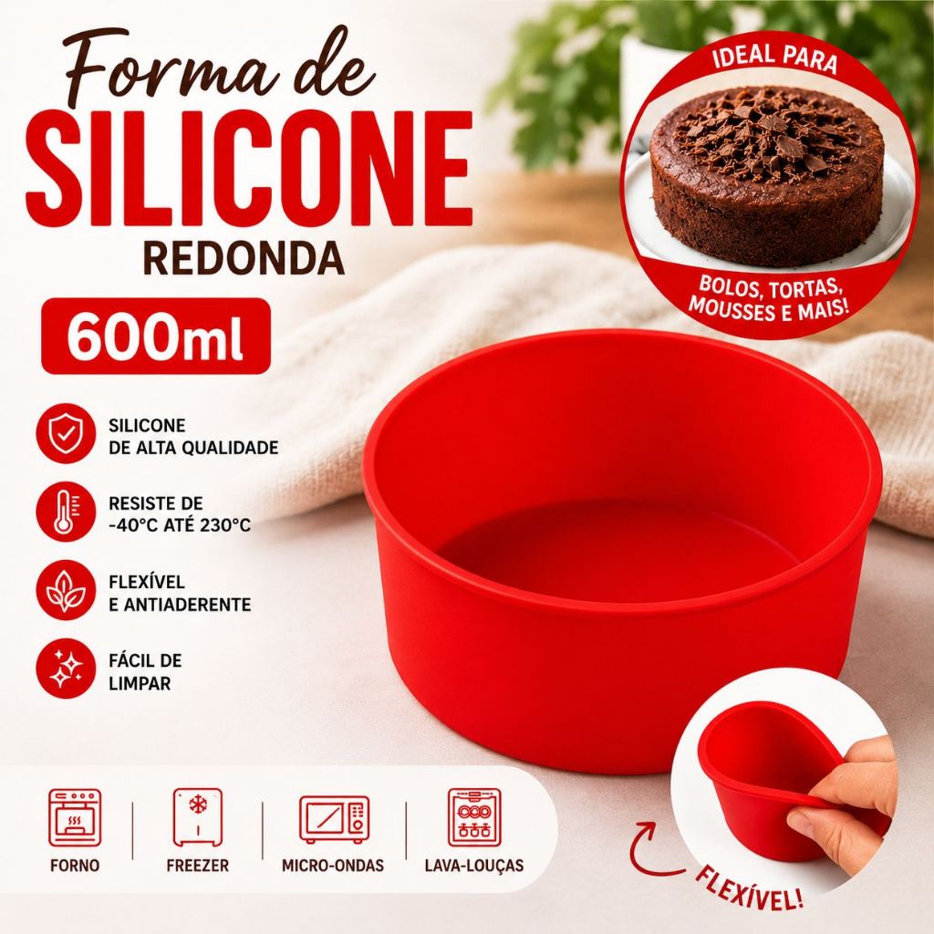 Forma De Silicone 14cm 600ml Mini Bolo Pudim Torta Redonda Forno Air Fryer Micro-ondas Lava-louças