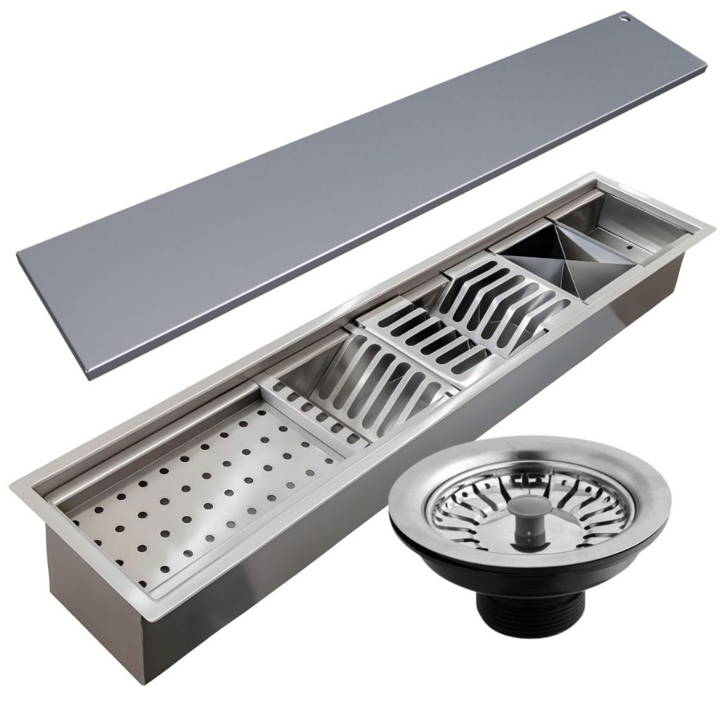 Calha Gourmet Escorredor De Louça Aço Inox 304 Tamanho 19×92 + Tampa Inox