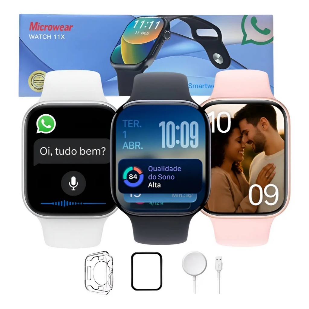 Smartwatch W11X Bluetooth 46mm Chamadas WhatsApp Monitor Saúde Esportivo Android iPhone