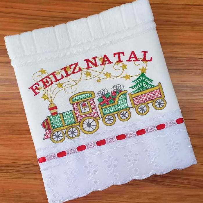 TOALHA LAVABO NATAL TREM BORDADA À MÁQUINA*(1 UNIDADE)*ENVIO IMEDIATO*TREM NATALINO*