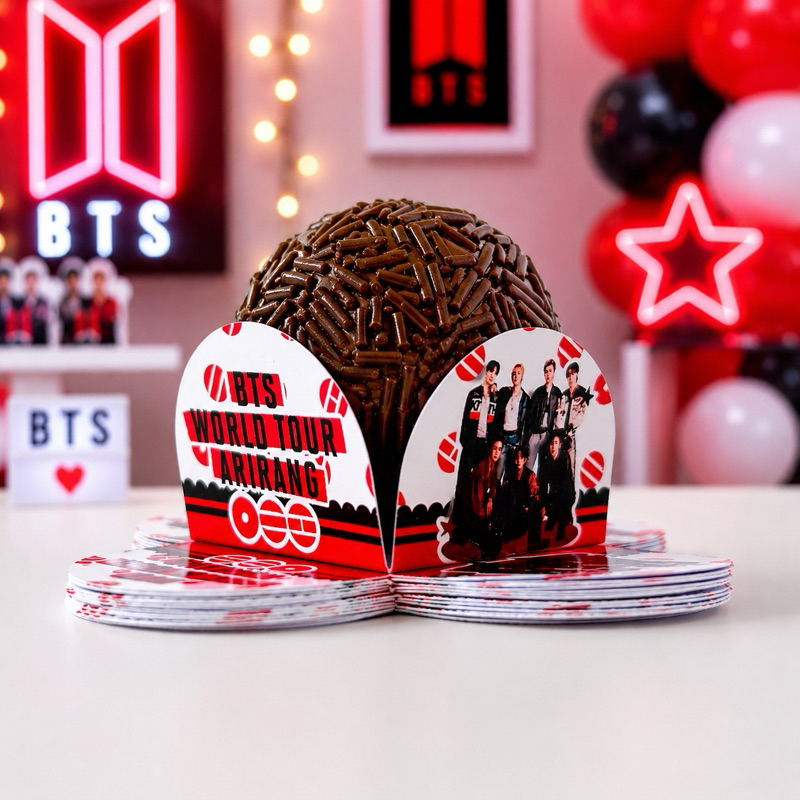 50 a 200 Forminhas Personalizadas de Doces Docinhos Brigadeiro Festa BTS ARIRANG ARMY K-POP 2 Aniversário Comemoração