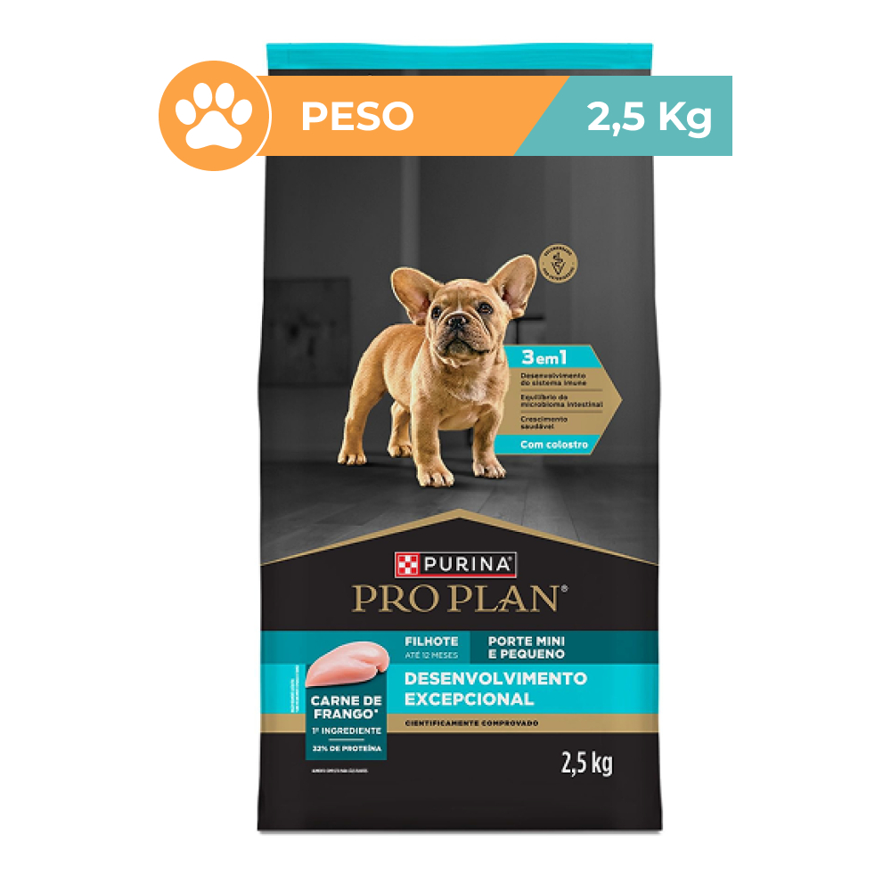 Ração Pro Plan Purina Frango Filhotes Mini e Pequenos 2,5kg