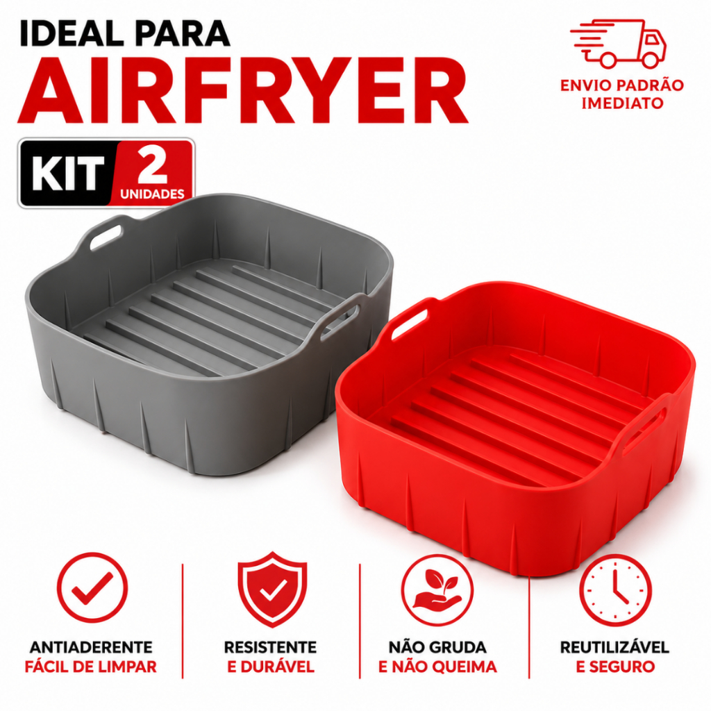 Kit Formas Silicone Airfryer Antiaderente 2,5L a 3,5L Reutilizável Alta Durabilidade Cesto Firme