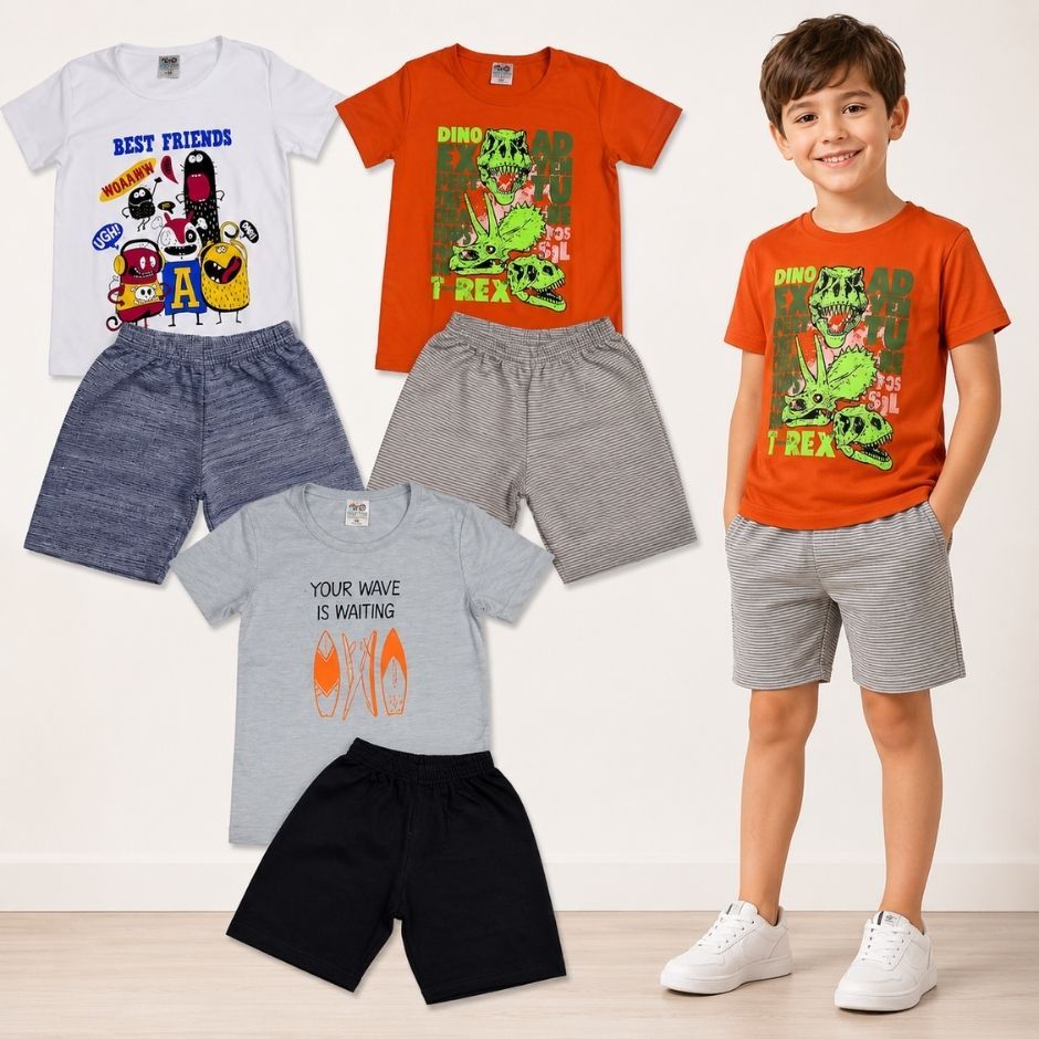 Conjunto Infantil Masculino Bermuda e Camiseta 100% Algodão Macio e Confortável