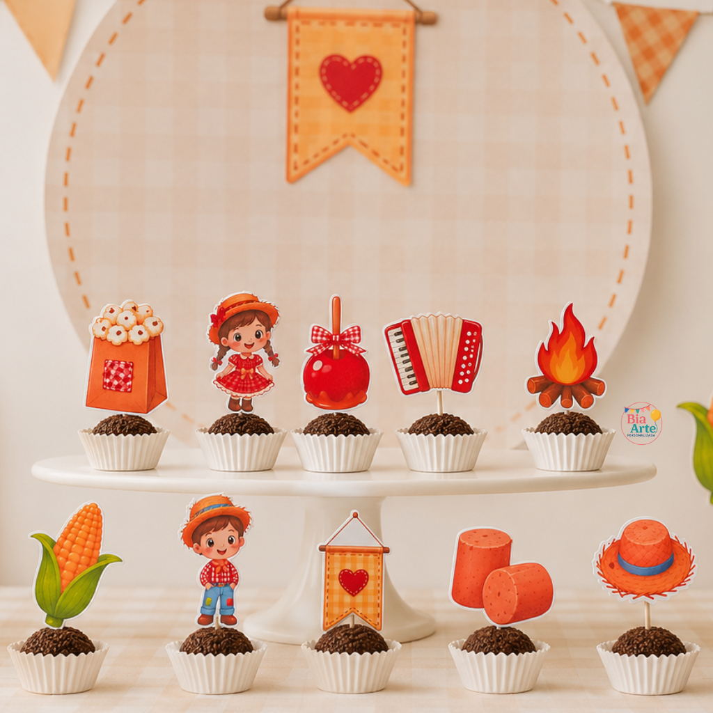 Topper para Doce Festa Junina Caipira - Topo Tag Docinho Brigadeiro (versão 2)