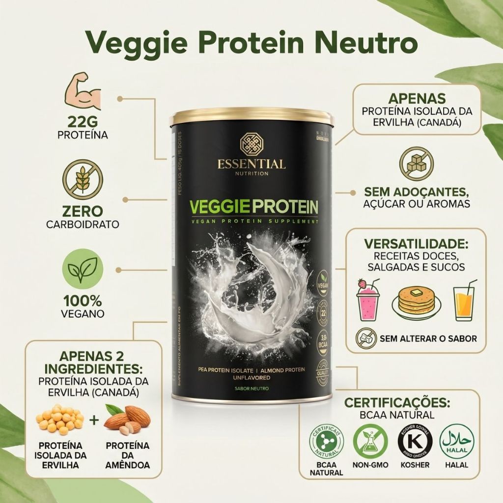 Veggie Protein Neutro Zero Lactose Essential 450g Vegan Protein whey vegano