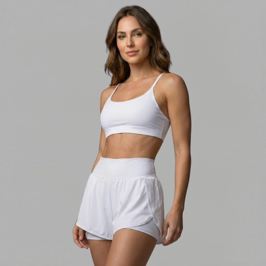 Conjunto Academia Feminina Short Cintura Alta + Top De Alça Zero Transparência - Diversas Cores