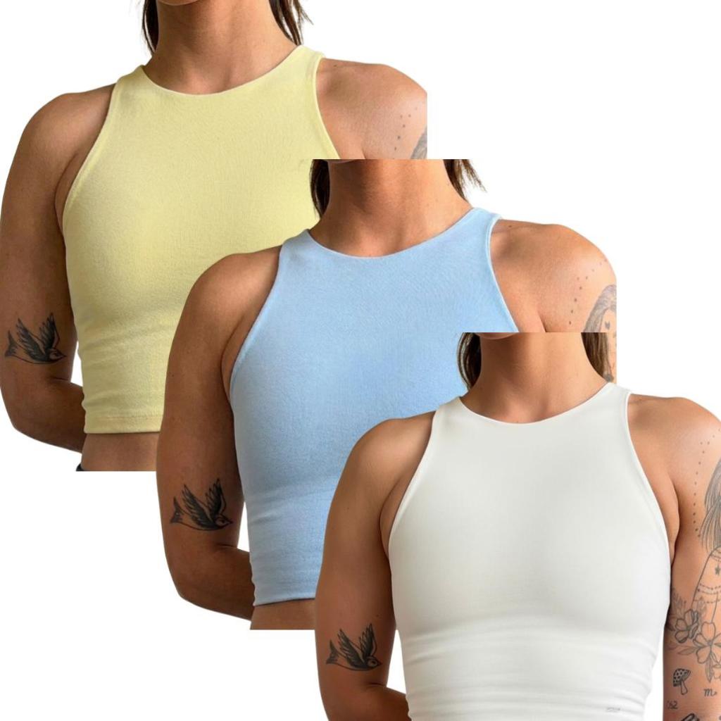 Kit 3 top fitness feminino top academia feminino  top suplex firme top esportivo com sustentação top treino feminino