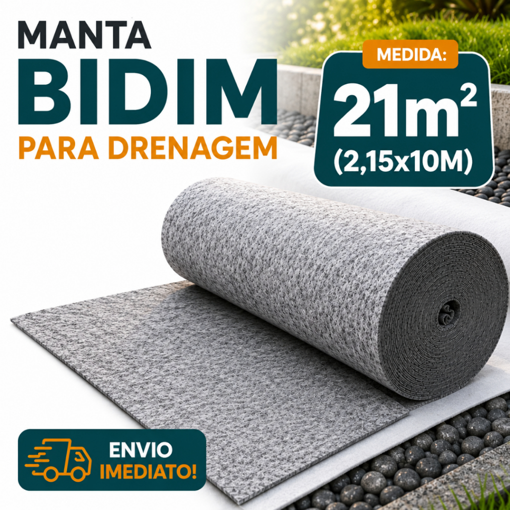 Manta Geotêxtil Bidim 21m² (10m x 2,15m) Para Drenagem, Jardim e Impermeabilização