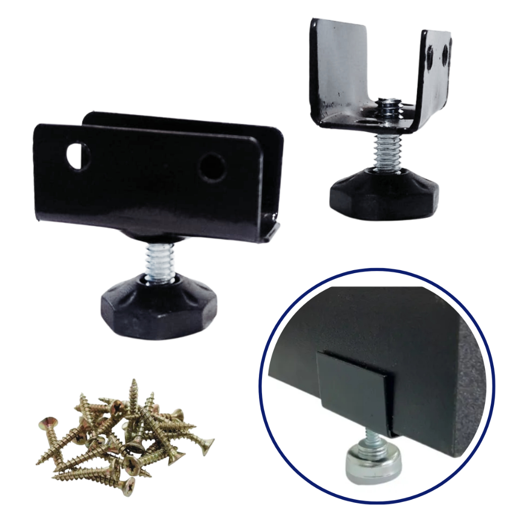 Kit Sapata Pé Nivelador Pto 1/4" Com Chapa U para MDF 15mm ,18mm ou 25mm