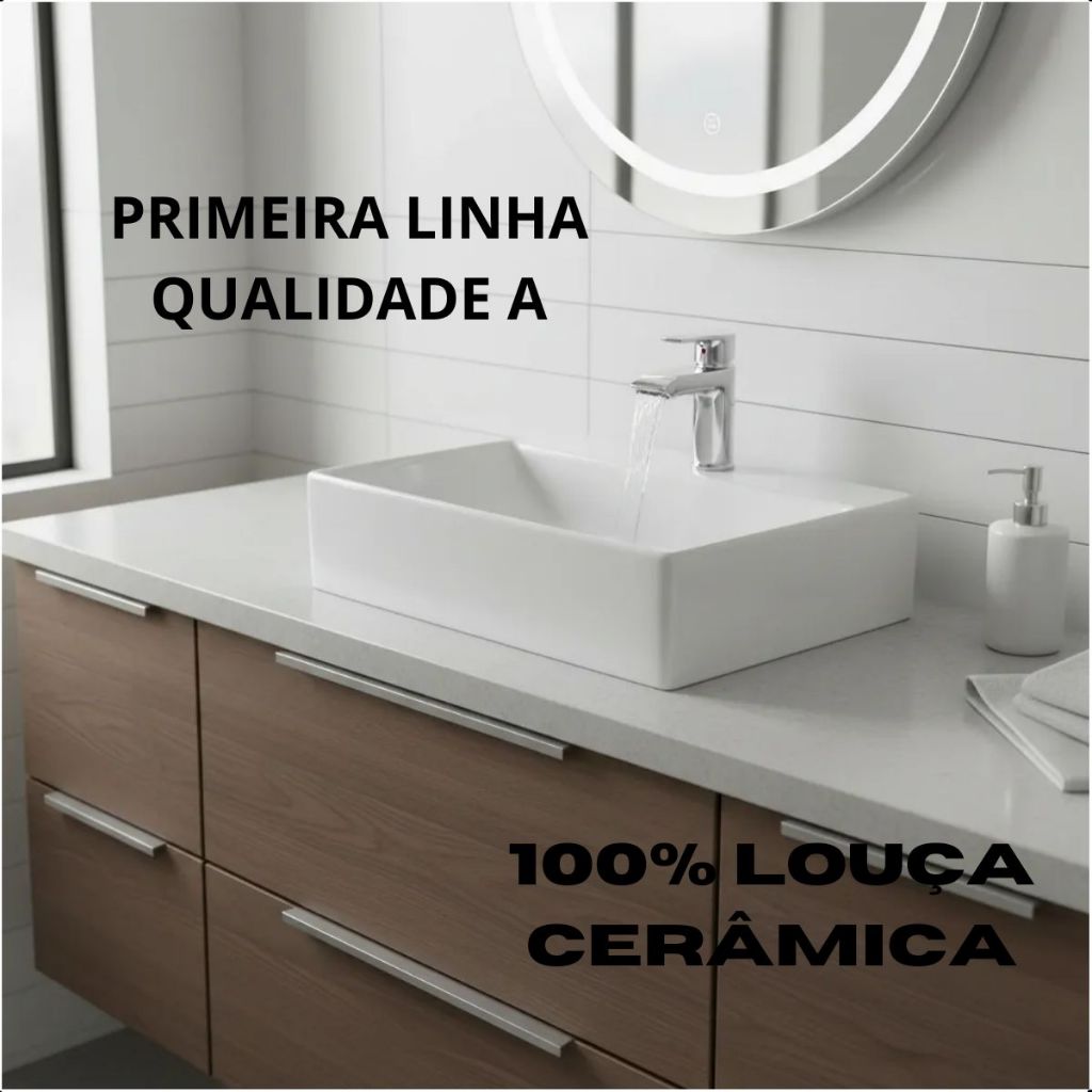 Cuba Sobrepor ou Parede c/ mesa P/ Banheiro LAGUNA Branca Brilhante 36,5x25x10cm *Primeira Linha*