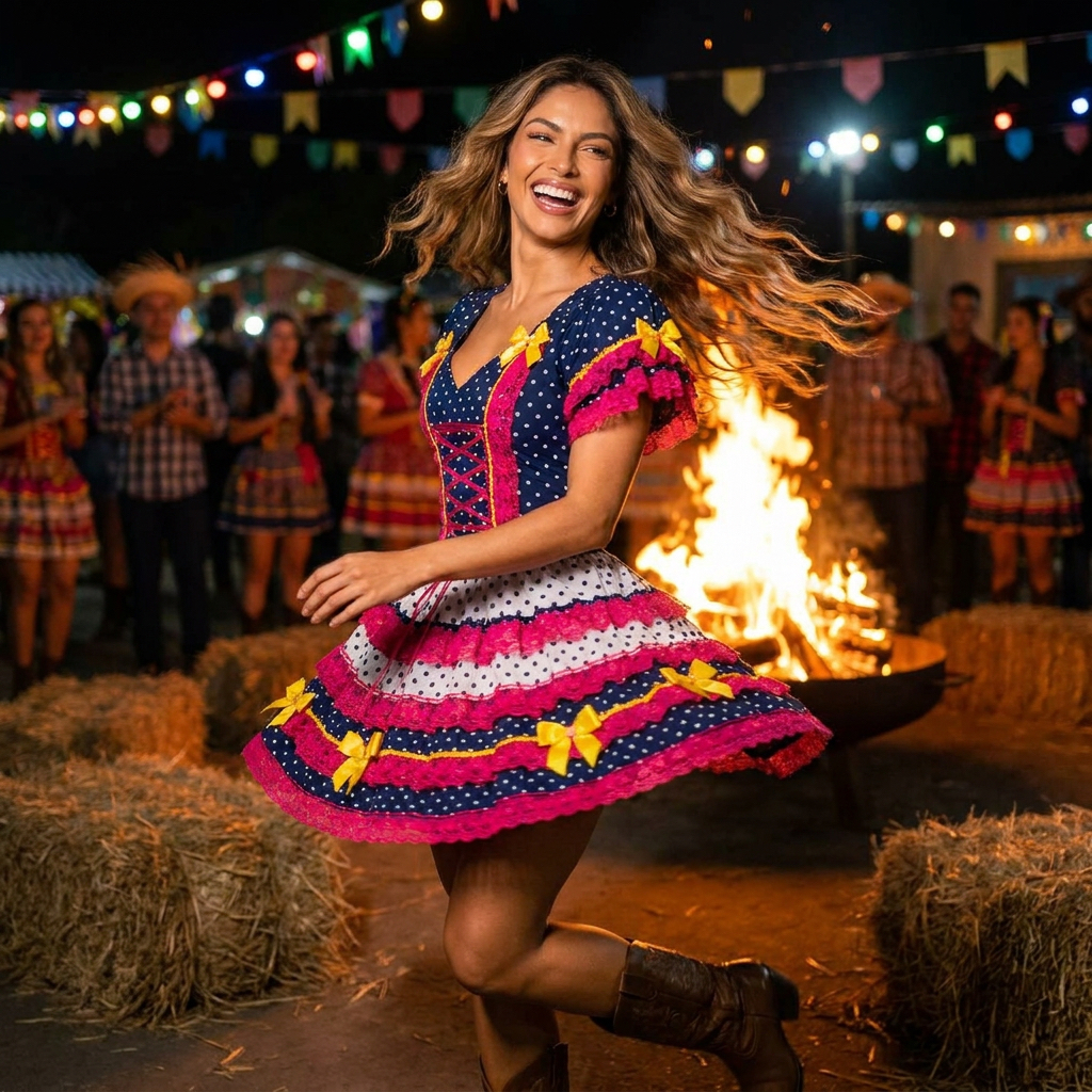 Vestido Junino Festa Junina Adulto Luxo Caipira Sexy Rodeo Quadrilha Envio Imediato