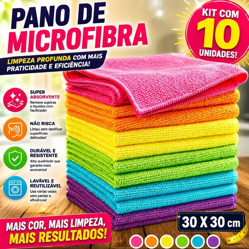 Pano de Microfibra Limpeza Alta Absorção Multiuso 30X30 Para Casa Carros Pia — imagem 1