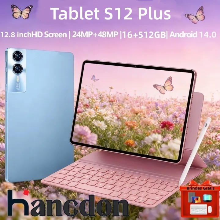 【Teclado e mouse grátis】Tablet Hancdon Tab S12 Plus 16GB+512GB Tela12.8" 2K  Android 15 Bateria 8800mAh Câmera 32MP+58MP