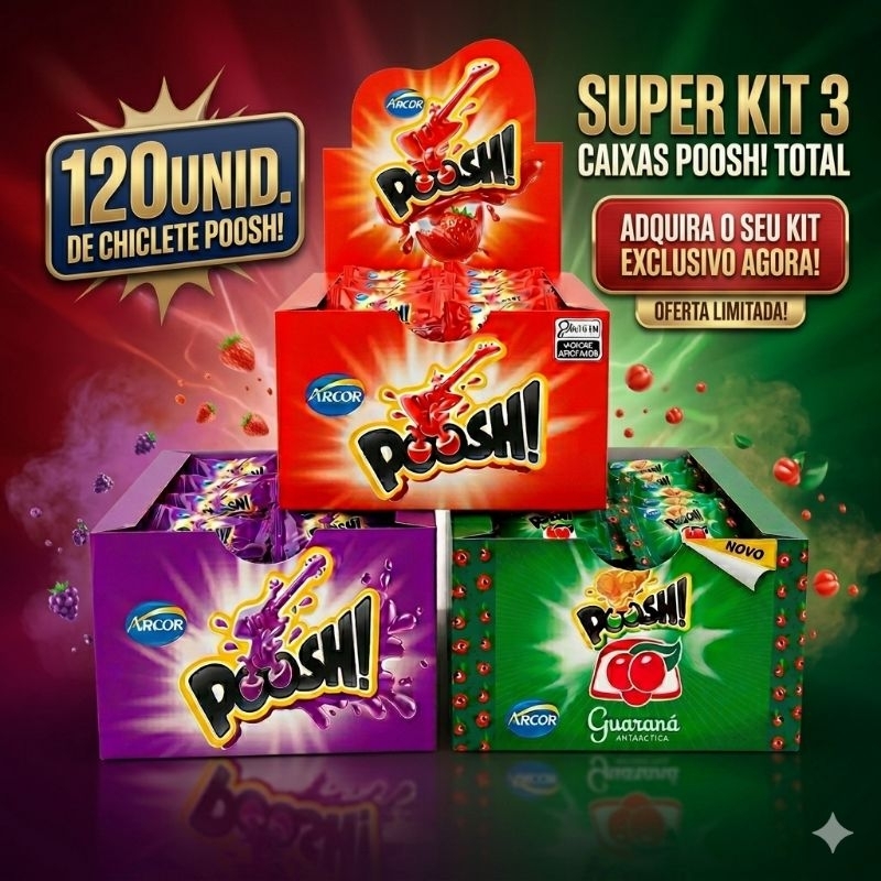 kit 3 Caixas Chiclete Poosh Arcor 120 Uni