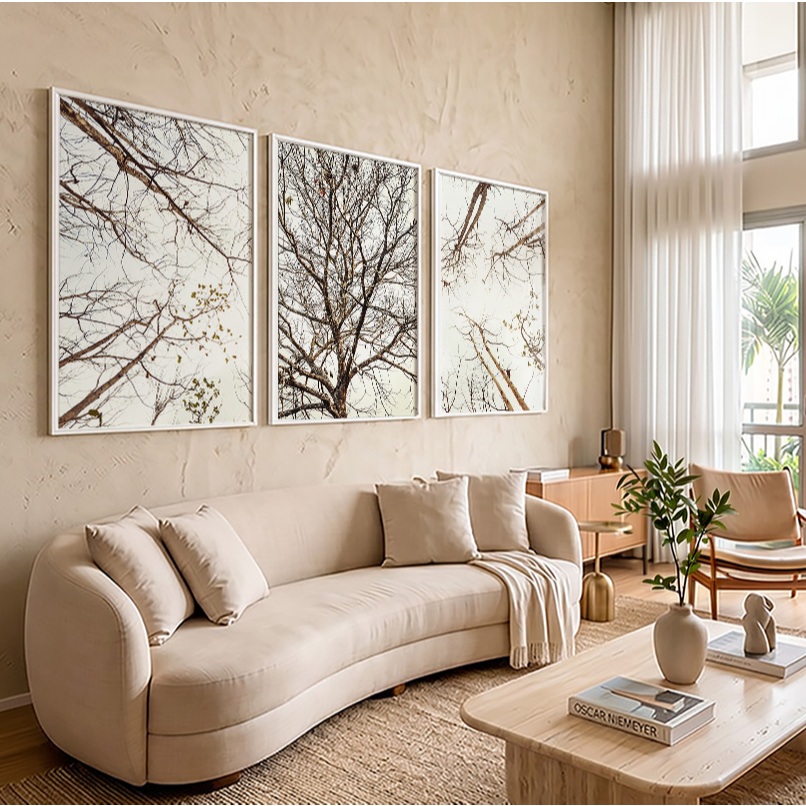 Quadro Natureza Folhagem Kit 3 Quadros Decorativos Sala Quadro Com Moldura Árvores Folhagem Seca