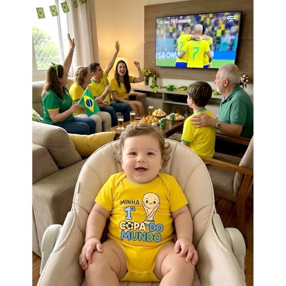 Body de Bebê Temático - "Minha 1ª Copa do Mundo" - Edição Brasil