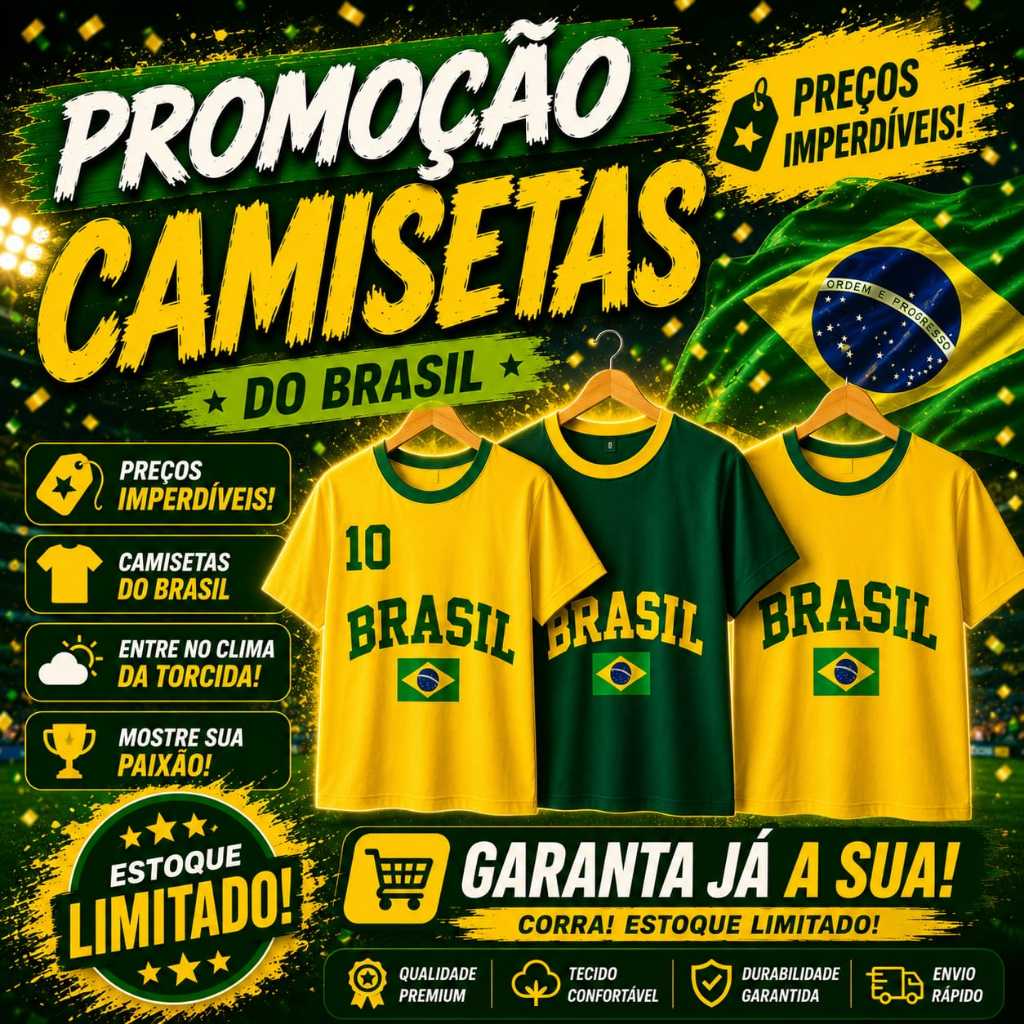 Blusa Camiseta UNISSEX do Brasil 6 A 14 ANOS
