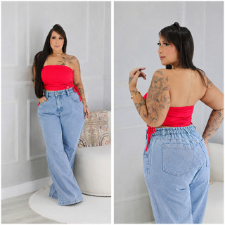 Wide Leg Jeans Feminina Calça Clochard Plus Size Cintura Alta -Elegante e Confortável