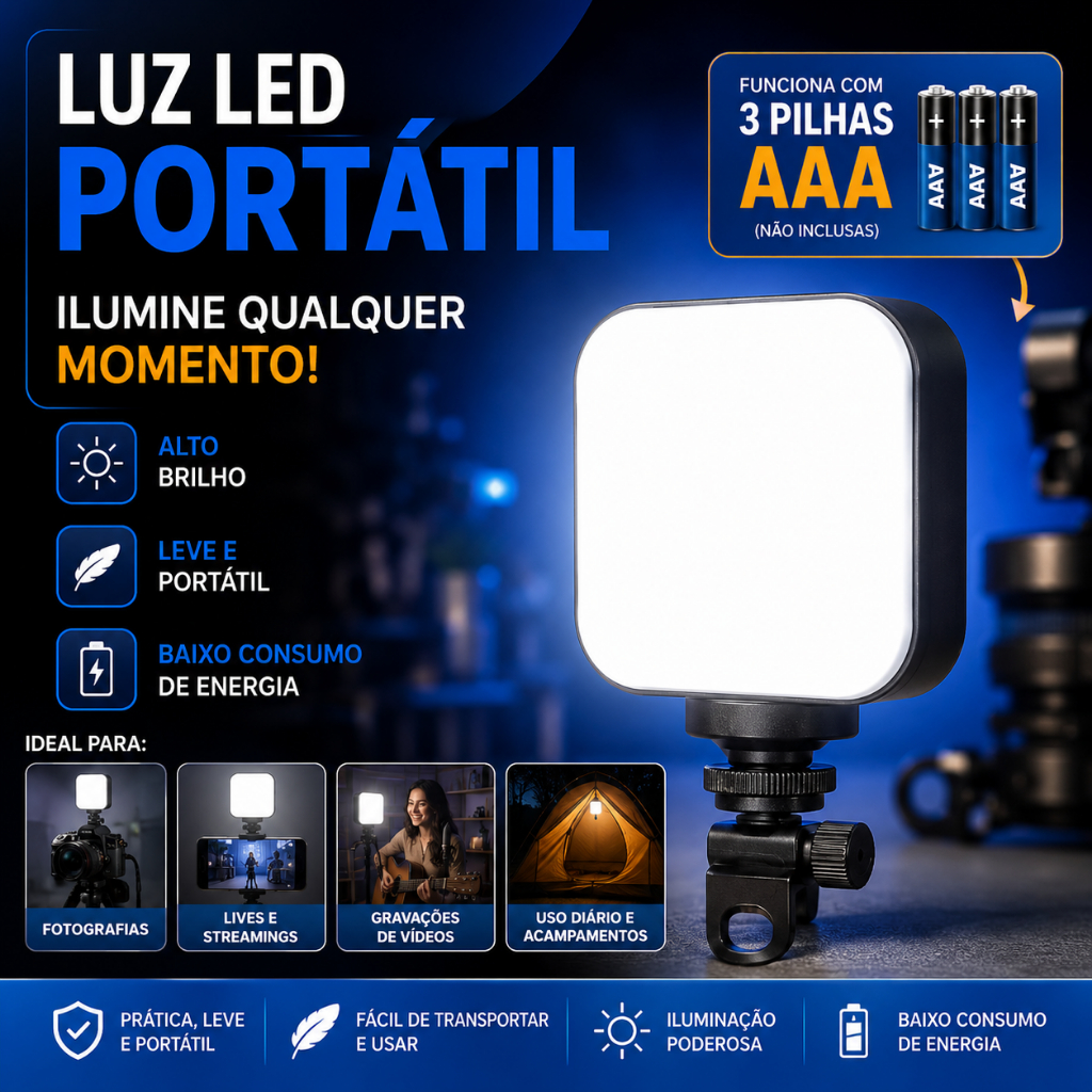 Luz Portatil De LED- usa 3 Pilha AAA Para Câmera De Celular Com Painel De Preenchimento ZB01