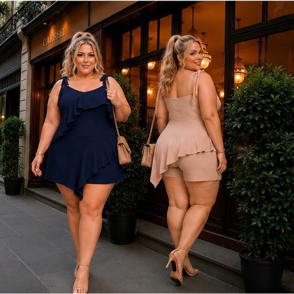 Conjunto Plus Size Feminino Boho Chic com Babado Alça Ajustável Tam Único 46ao50