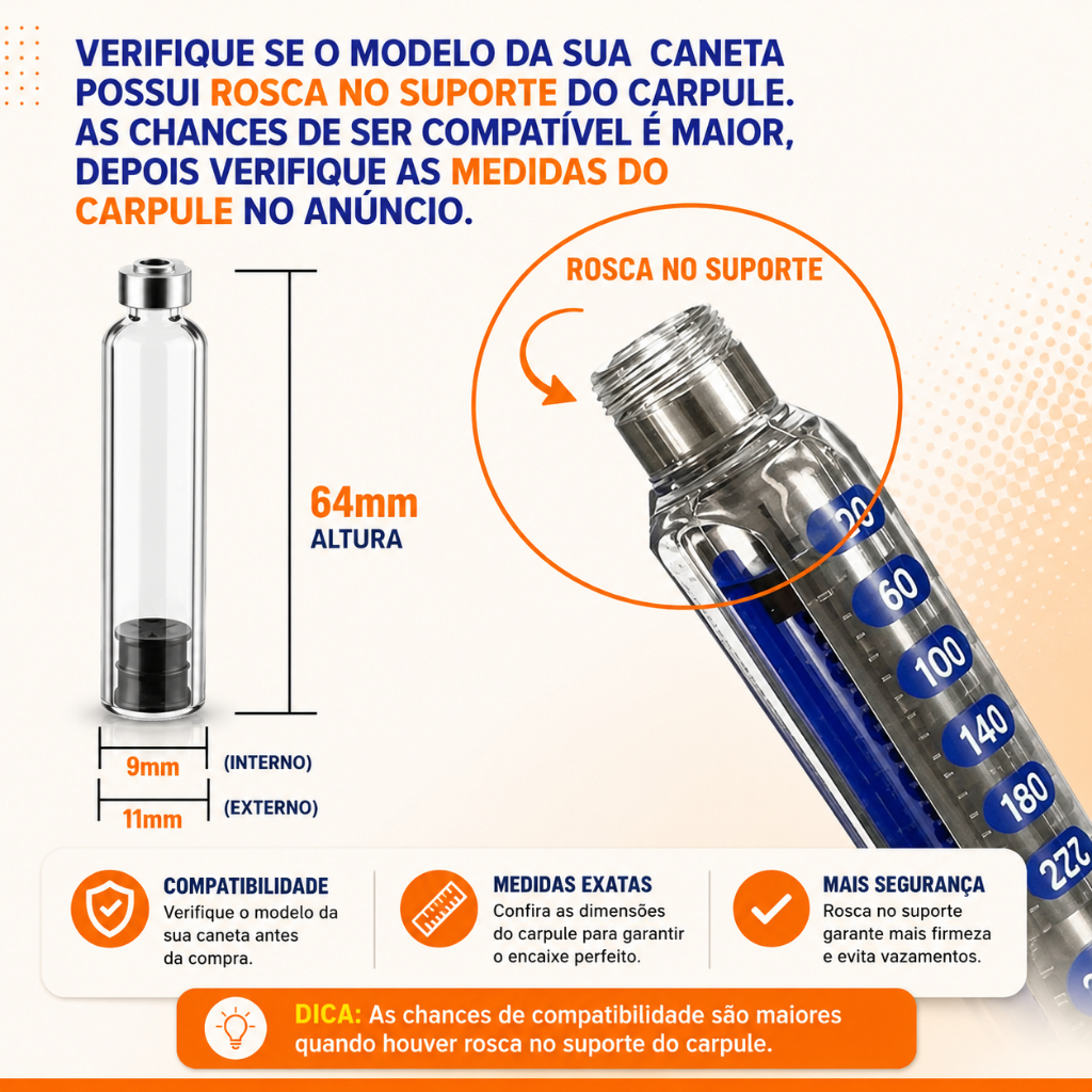 Kit 2 Refil Cartucho 3ml Caneta Aplicação Insulina Peptídeos — imagem 2 de 2