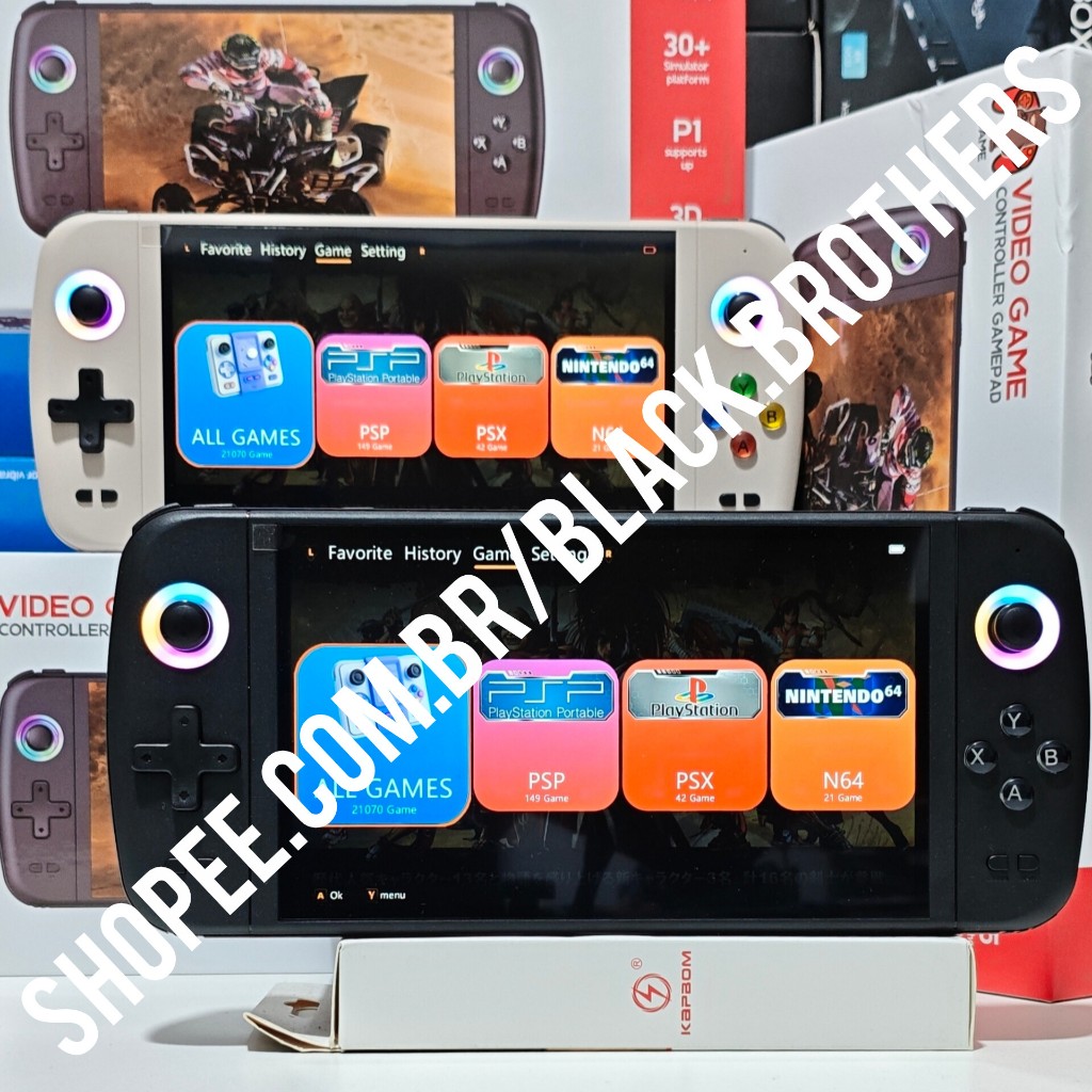 M27 Console de Jogo Portátil com Tela IPS de 7 Polegadas com 20 Mil Jogos Led RGB Lightning Retro Video Game Portatil