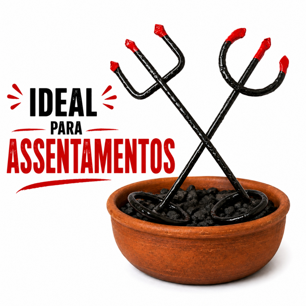 Kit Tridente e Garfo de Exu Pomba Gira Ferro Artesanal Assentamento Umbanda Quimbanda Candomblé