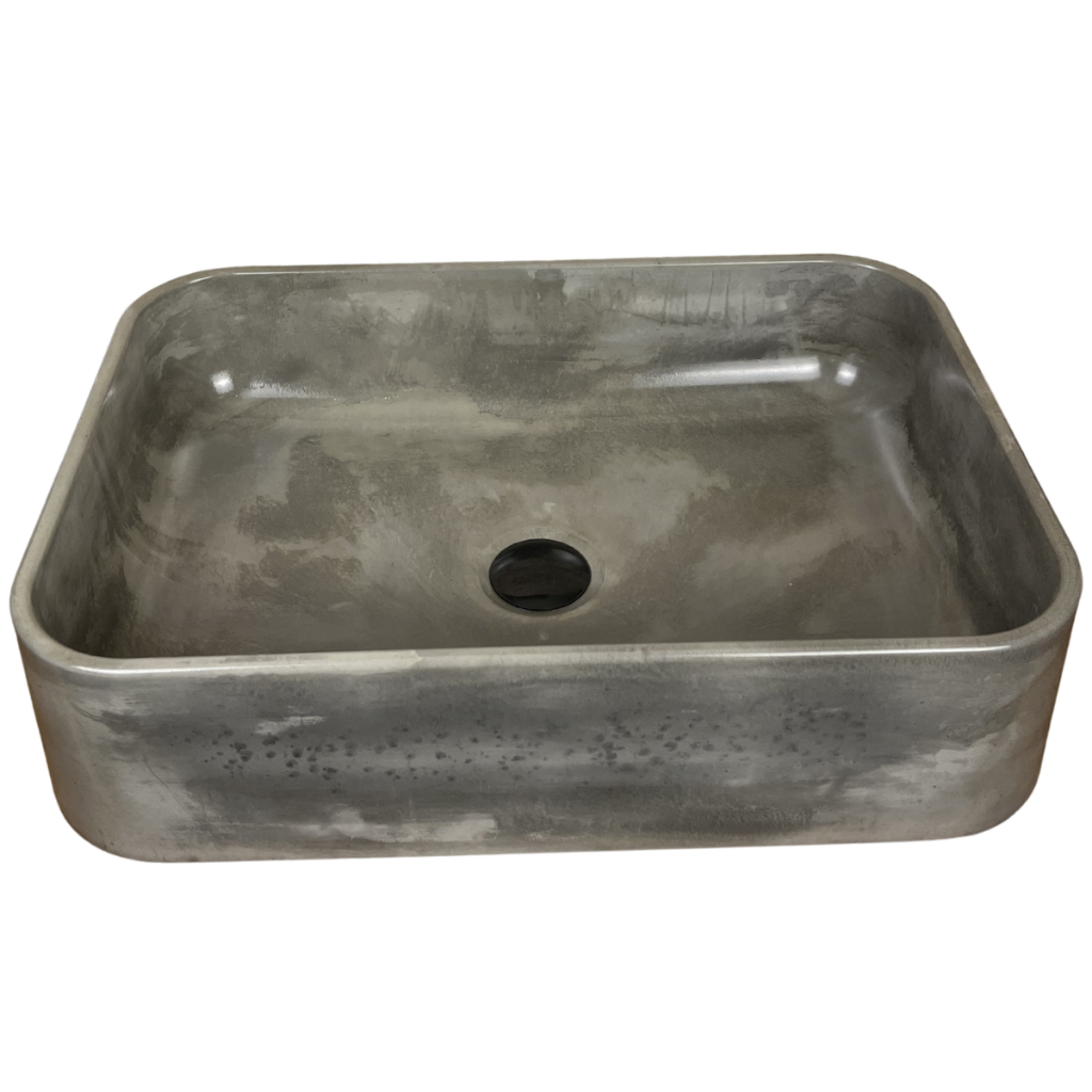 Cuba Sobrepor Banheiro Grande 50x35 Concreto de Apoio Cinza Cimento Queimado Retangular