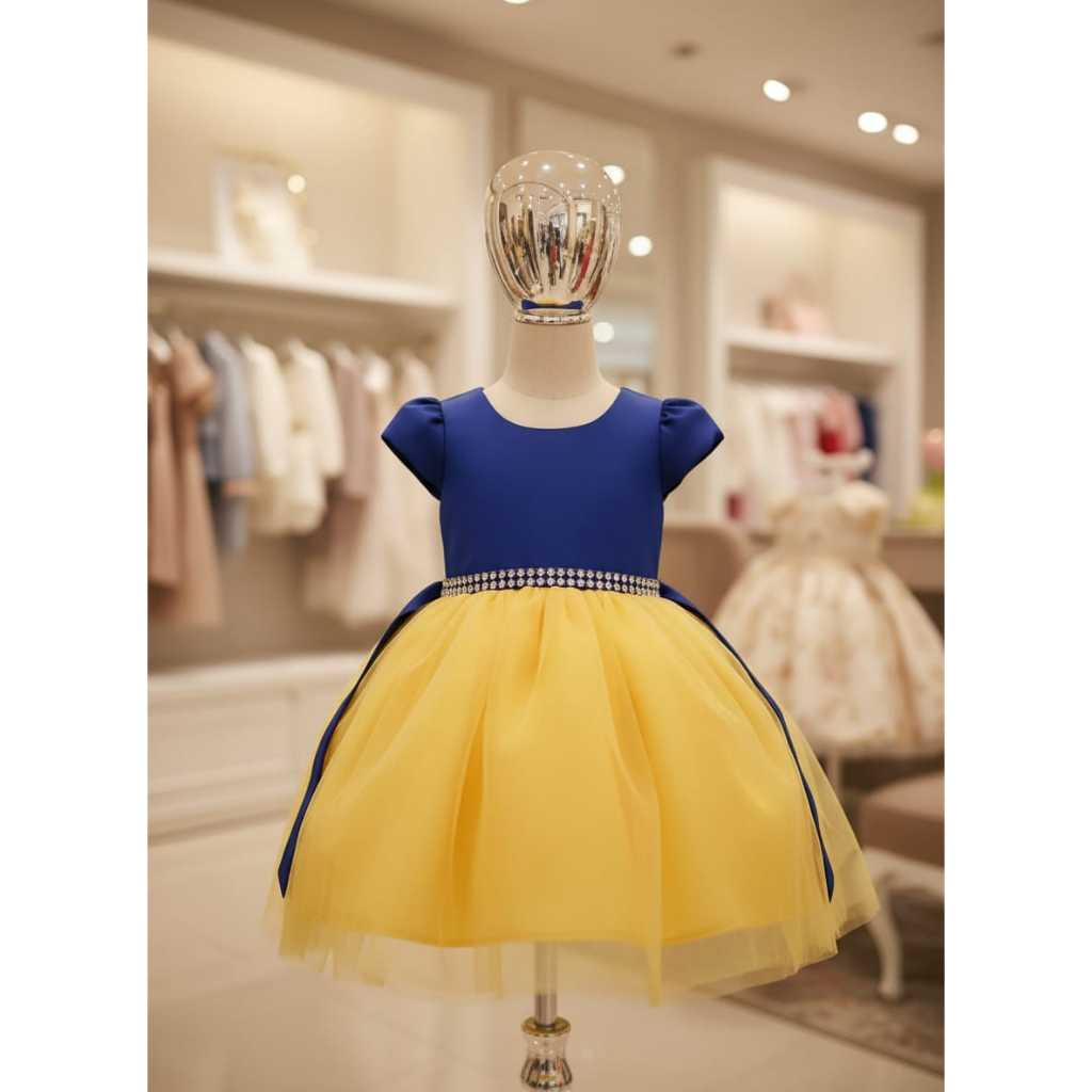 Vestido Menina Infantil Tule Amarelo e Azul Branca de Neve (act)