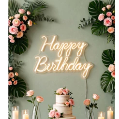 Painel Happy Birthday Acrílico 3mm Led Neon 50x36 cm