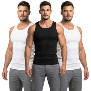 Kit 3 Regatas Masculinas Caneladas Americana Premium Justa Fitness Casual