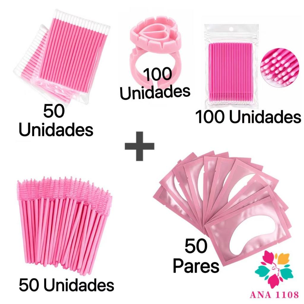 ANA1108 Kit Descartáveis Extensão de ormato de cílios com Aplicador Escovinha Microbrush Pad e Coração Anéis e Gel Pad