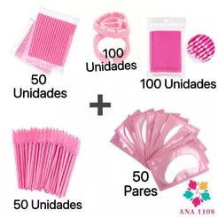 ANA1108 Kit Descartáveis Extensão de ormato de cílios com Aplicador Escovinha Microbrush Pad e Coração Anéis e Gel Pad
