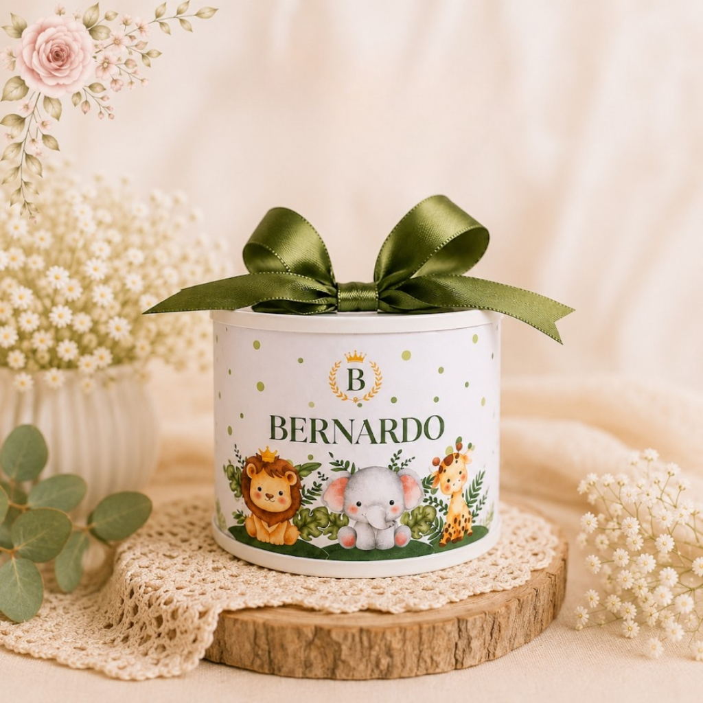 Kit Tubolatas Personalizadas Maternidade Safari 5x6 - Lembrancinha  Nascimento  Chá de Bebê  Mêsversário com ou sem Tag