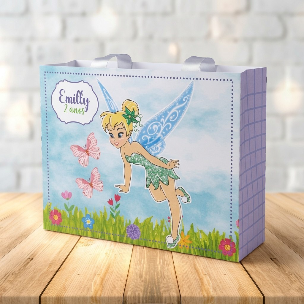 Sacola M Personalizada Sininho Tinkerbell Lembrancinha Aniversário Infantil Pegue e Monte 14,5x19cm