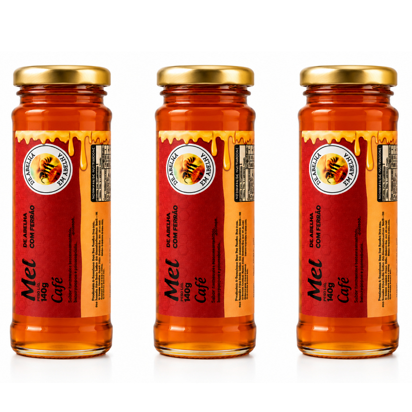 Mel Florada Café 140g Ouro Líquido 3un De Abelha Em Abelha