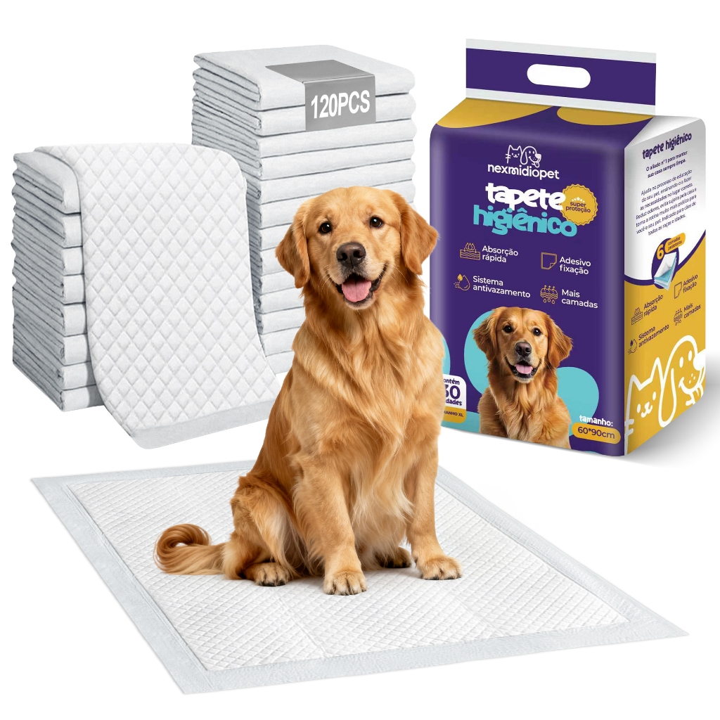 Tapete Higiênico Para Cachorro Kit Até 120 Unidades 90x60cm Para Cães Filhotes E Adultos Uso Diário
