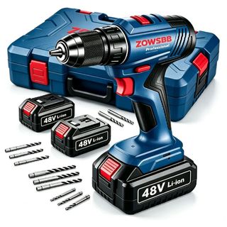zowsbb Furadeira Parafusadeira Elétrica de Lítio Portátil 48V 2 Baterias Com Kit de Brocas