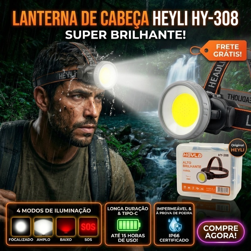 Lanterna de Cabeça Recarregável LED 4 Modos USB Tipo-C Para aventuras ao ar livre pesca e trabal
