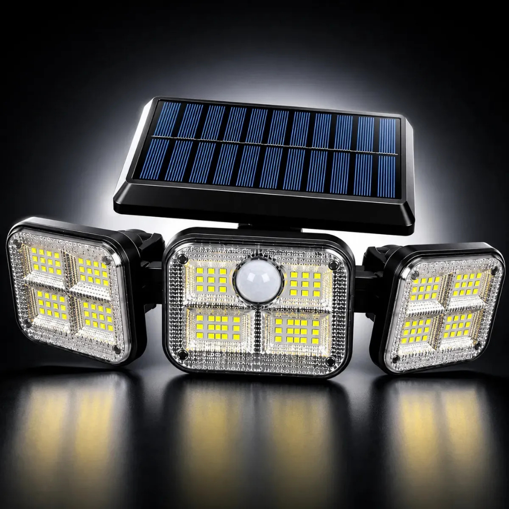 Refletor De 122 LEDs Com Painel Solar Giratório Sensor De Movimento Alta Iluminação