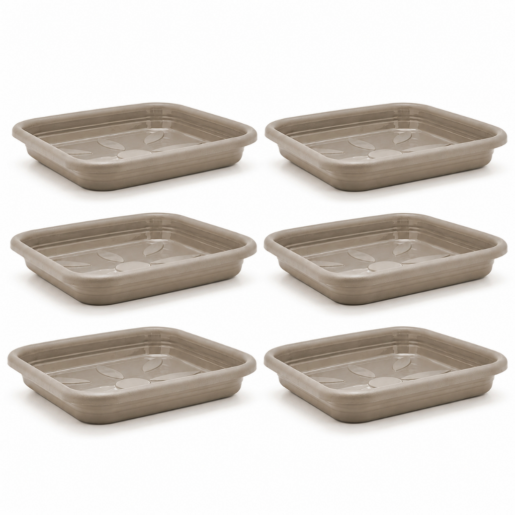 Kit 6 Pratos Quadrado Cor Areia Para Vasos Plástico Aparador Água Jardim Varanda Proteção Piso Flores E Lar
