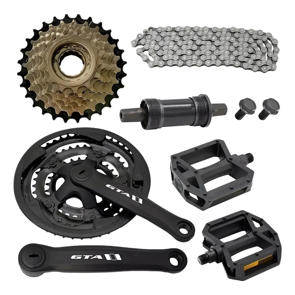 Kit Transmissão Bike Aro 29 21V / Pedivela 42D Reduzido, Catraca 7v, Corrente, Pedal E Centro Selado